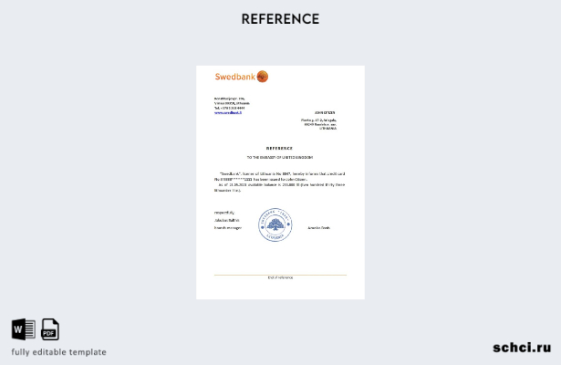 цифровая загрузка шаблона справки Swedbank в Литве